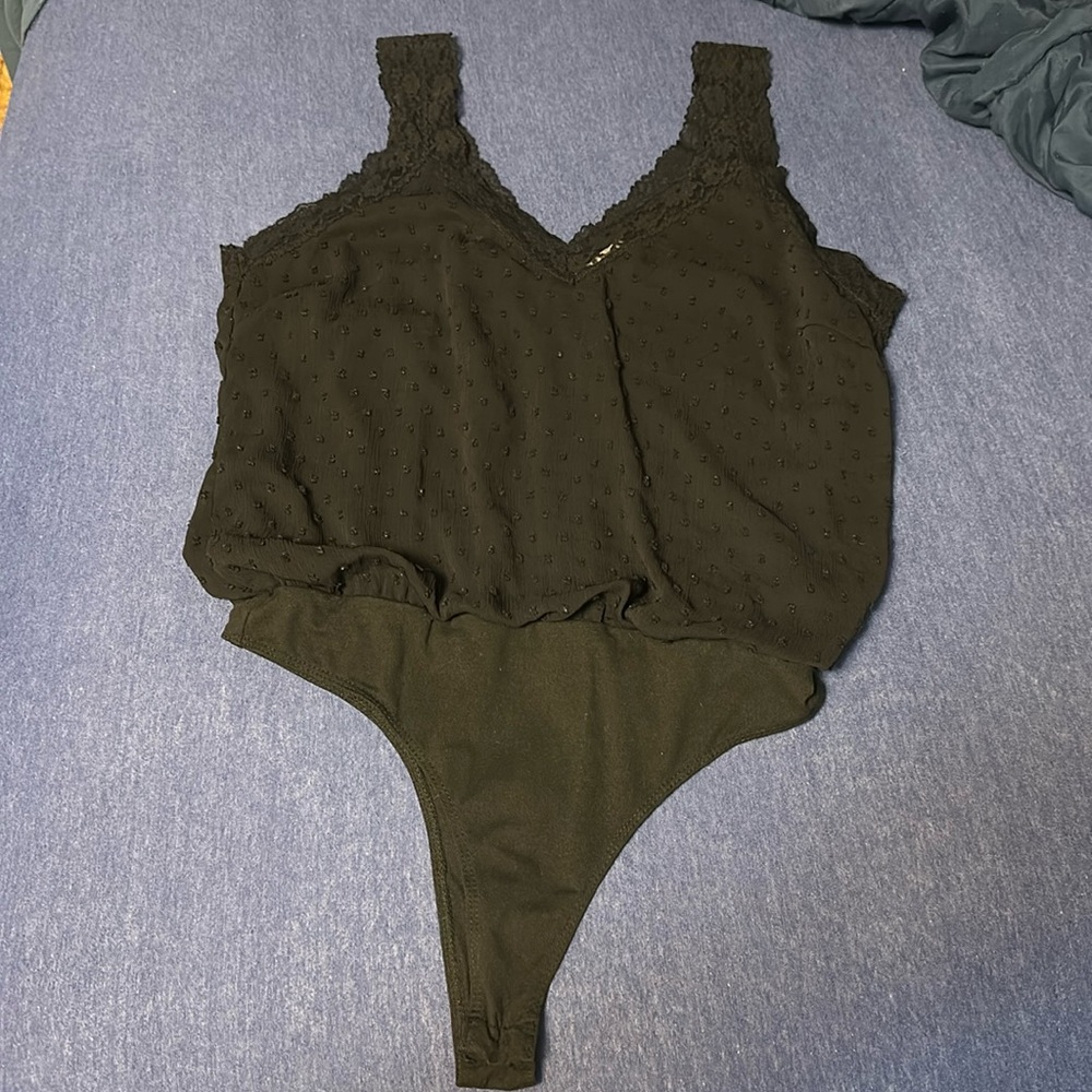 Black Lace Clip Dot Bodysuit